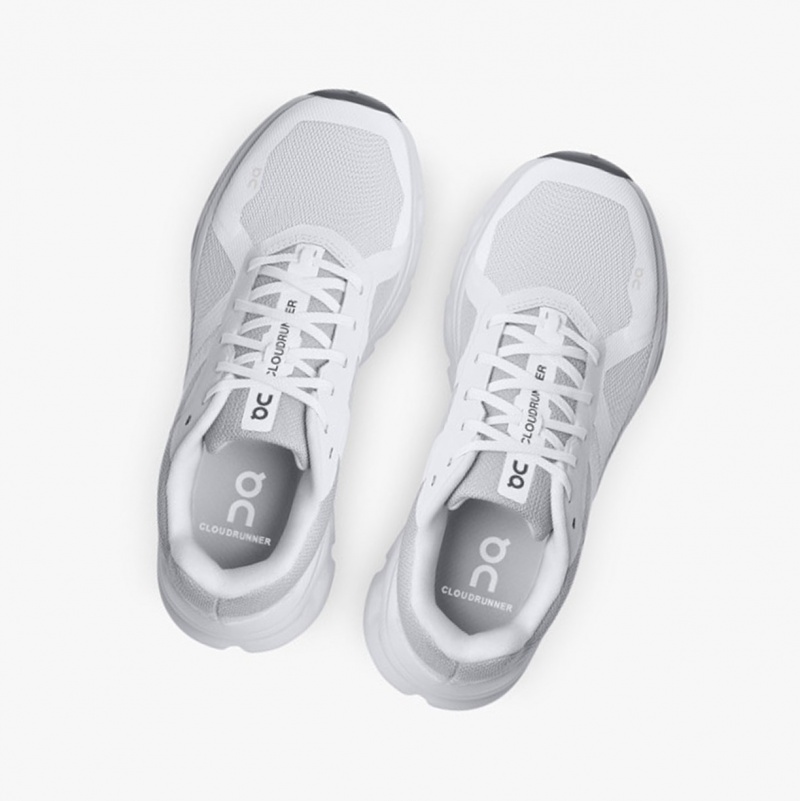 On Cloudrunner Running Shoes White/Frost | QUN-317620