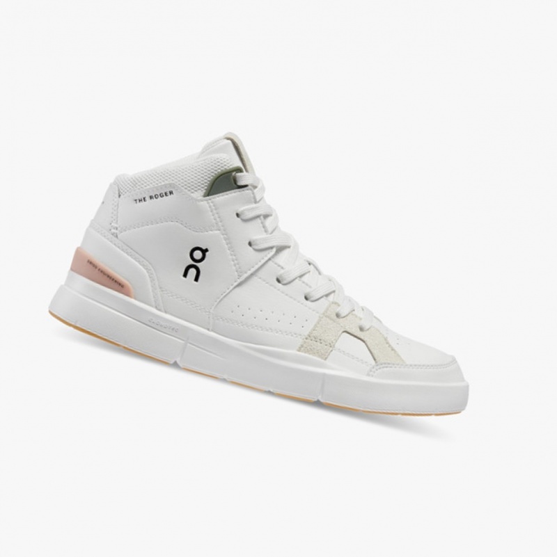 On THE ROGER Clubhouse Mid Running Shoes White/Rose | SIM-459378